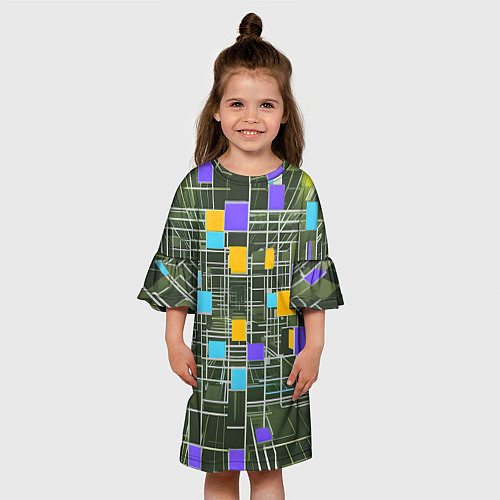 Детское платье Разноцветные квадраты и белые полосы / 3D-принт – фото 3