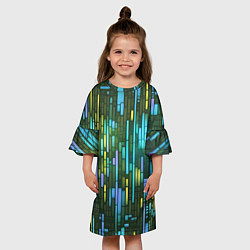 Платье клеш для девочки Неоновые полосы синие, цвет: 3D-принт — фото 2