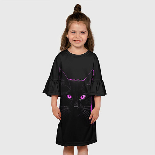 Детское платье Черный кот в розовом свечении / 3D-принт – фото 3