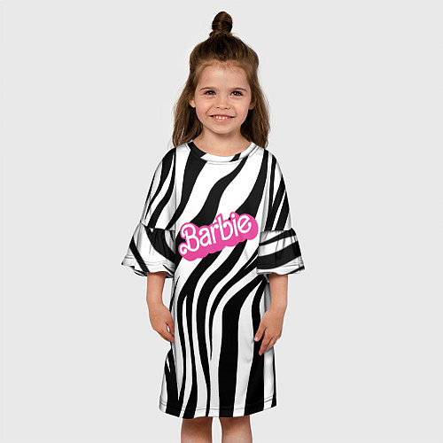 Детское платье Ретро Барби - паттерн полосок зебры / 3D-принт – фото 3