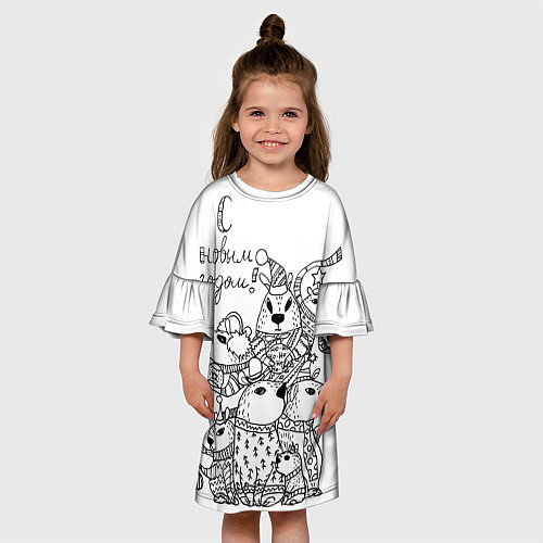 Детское платье Семья капибары на новый год - раскраска / 3D-принт – фото 3