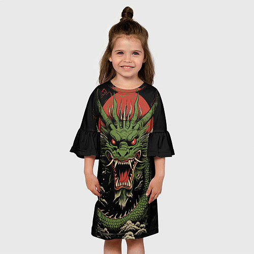 Детское платье Зеленый дракон с открытой пастью / 3D-принт – фото 3