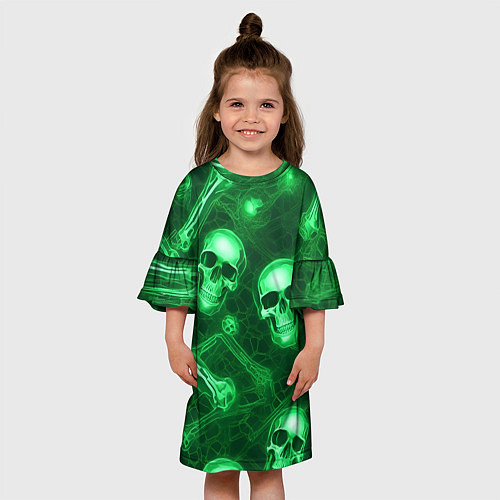 Детское платье Зелёные черепа и кости / 3D-принт – фото 3