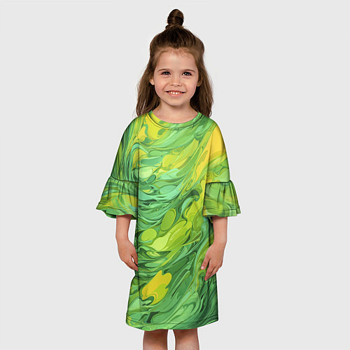 Детское платье Зелено желтая краска / 3D-принт – фото 3