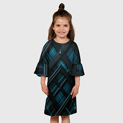 Платье клеш для девочки Тёмно-синяя диагональная клетка в шотландском стил, цвет: 3D-принт — фото 2