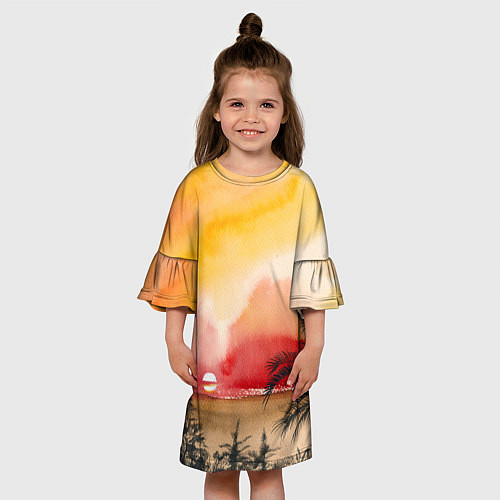 Детское платье Тропический закат акварель / 3D-принт – фото 3