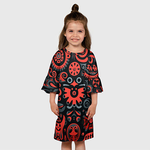 Детское платье Красно-черный узор в славянском стиле / 3D-принт – фото 3