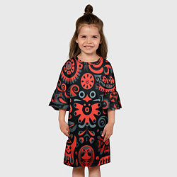 Платье клеш для девочки Красно-черный узор в славянском стиле, цвет: 3D-принт — фото 2