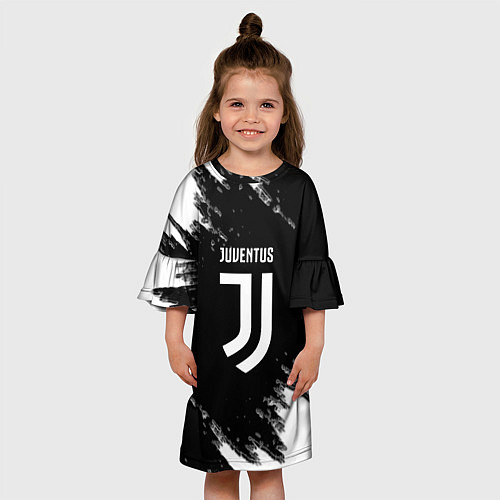 Детское платье Juventus спорт краски черно белый / 3D-принт – фото 3