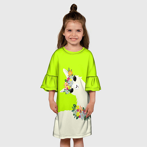 Детское платье Летняя лама - альпака в венке / 3D-принт – фото 3