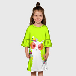 Платье клеш для девочки Лама - альпака в розовых очках, цвет: 3D-принт — фото 2