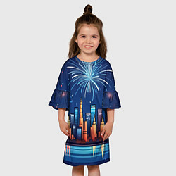 Платье клеш для девочки Новогодний салют, цвет: 3D-принт — фото 2