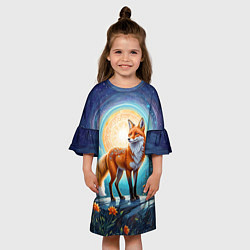 Платье клеш для девочки Мистическая лиса тотем лисы, цвет: 3D-принт — фото 2