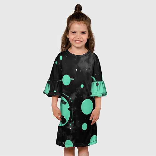 Детское платье Чёрно-мятный космос от нейросети / 3D-принт – фото 3