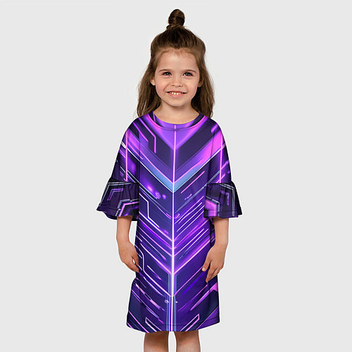 Детское платье Фиолетовые неон полосы киберпанк / 3D-принт – фото 3
