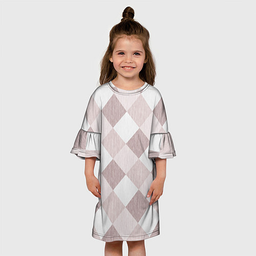Детское платье Геометрический светло коричневый узор квадраты / 3D-принт – фото 3