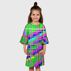 Платье клеш для девочки Неоновые перпендикулярные полосы, цвет: 3D-принт — фото 2