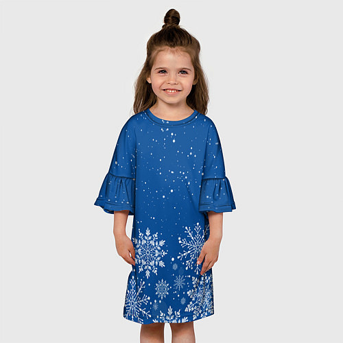 Детское платье Текстура снежинок на синем фоне / 3D-принт – фото 3