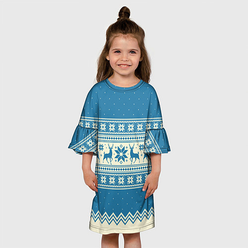 Детское платье Sweater with deer on a blue background / 3D-принт – фото 3