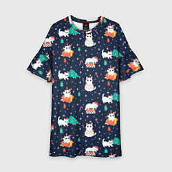 Платье клеш для девочки Pattern with new years cats, цвет: 3D-принт