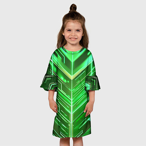 Детское платье Зелёные неон полосы киберпанк / 3D-принт – фото 3