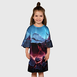 Платье клеш для девочки Разлом больших камней, цвет: 3D-принт — фото 2