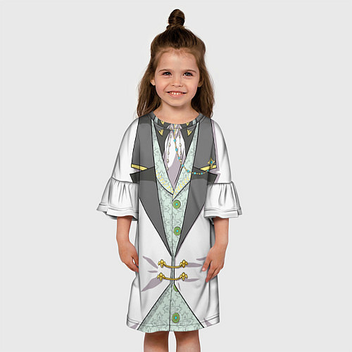 Детское платье Белый мультяшный фрак с шейным платком / 3D-принт – фото 3