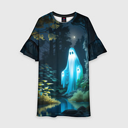 Платье клеш для девочки Призрак в лесу у воды, цвет: 3D-принт