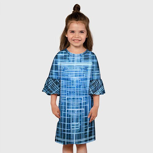 Детское платье Синие неоновые полосы киберпанк / 3D-принт – фото 3