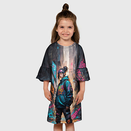 Детское платье Японская девушка в худи / 3D-принт – фото 3