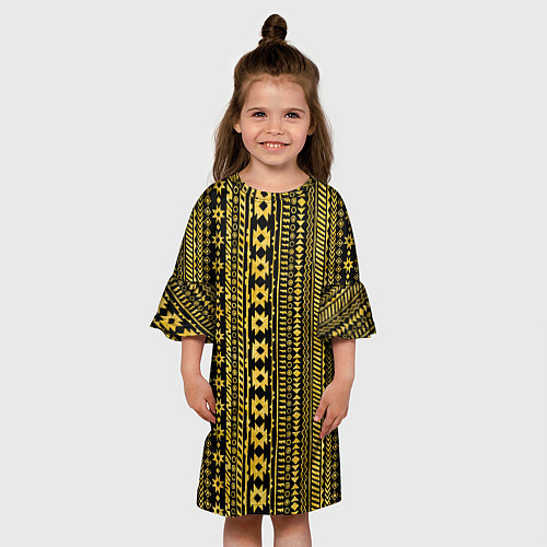 Детское платье Африканские узоры жёлтый на чёрном / 3D-принт – фото 3