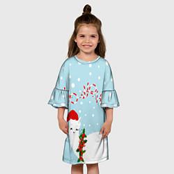 Платье клеш для девочки Лама в роли Санта Клауса, цвет: 3D-принт — фото 2