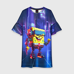 Платье клеш для девочки Губка Боб - киберпанк - нейросеть, цвет: 3D-принт