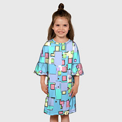 Платье клеш для девочки Абстракция розово-голубые квадраты, цвет: 3D-принт — фото 2