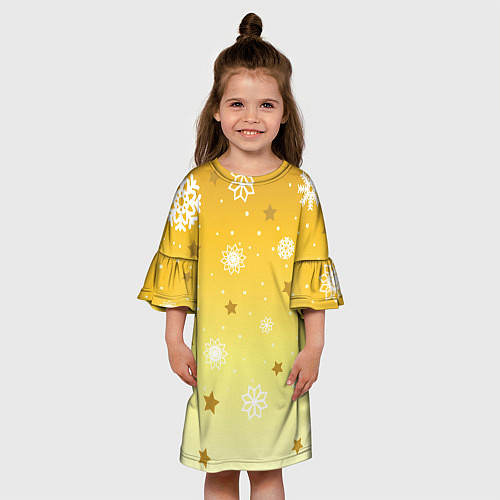 Детское платье Снежинки и звезды на желтом / 3D-принт – фото 3