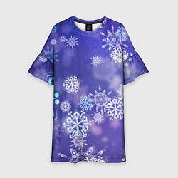 Платье клеш для девочки Крупные снежинки на фиолетовом, цвет: 3D-принт