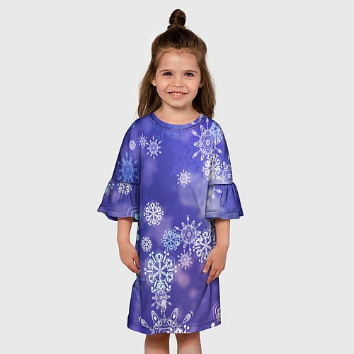 Детское платье Крупные снежинки на фиолетовом / 3D-принт – фото 3
