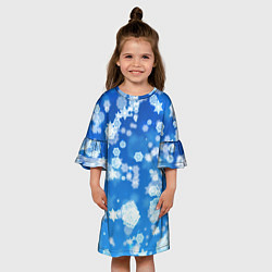Платье клеш для девочки Декоративные снежинки на синем, цвет: 3D-принт — фото 2