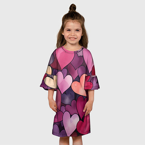 Детское платье Много акварельных сердец / 3D-принт – фото 3