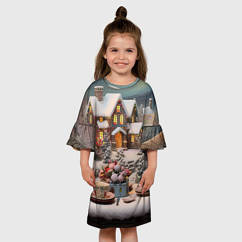 Детское платье Объемные новогодние домики / 3D-принт – фото 3