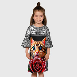 Платье клеш для девочки Кот в телефоне, цвет: 3D-принт — фото 2