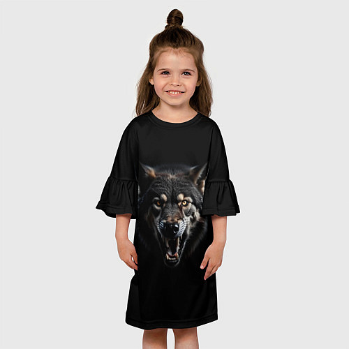 Детское платье Волк чёрный хищник / 3D-принт – фото 3