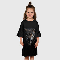 Платье клеш для девочки Волк чёрный хищник, цвет: 3D-принт — фото 2