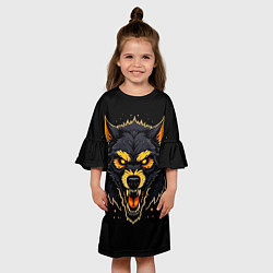 Платье клеш для девочки Волк чёрный хищник, цвет: 3D-принт — фото 2
