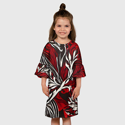 Детское платье Красно белый узор на чёрном фоне / 3D-принт – фото 3