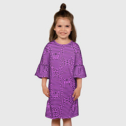 Платье клеш для девочки Лабиринт с иероглифами на сиреневом, цвет: 3D-принт — фото 2