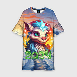 Платье клеш для девочки Новогодний дракон 2024, цвет: 3D-принт