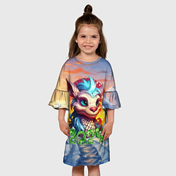 Платье клеш для девочки Новогодний дракон 2024, цвет: 3D-принт — фото 2