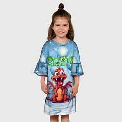 Платье клеш для девочки Красный дракон 2024, цвет: 3D-принт — фото 2