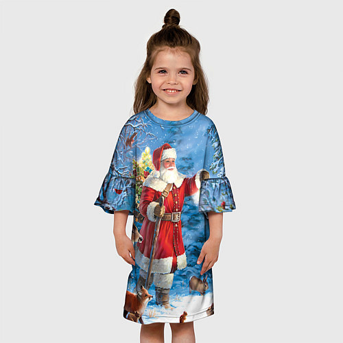 Детское платье Дед Мороз в лесу с животными / 3D-принт – фото 3